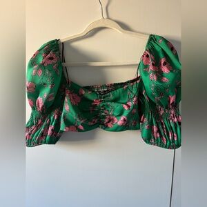 Zara Floral Green and Pink Women's Top